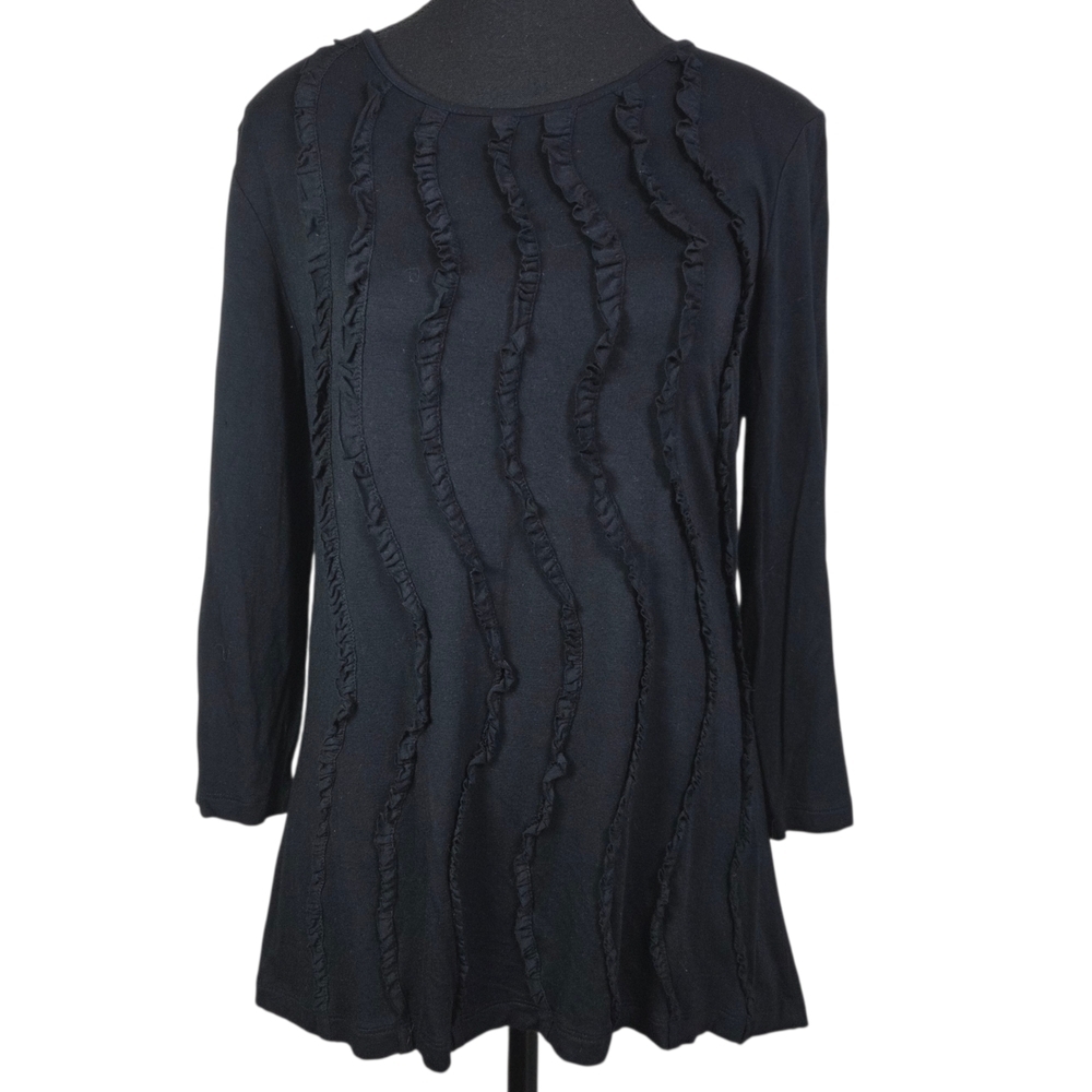 Design History Black Vertical Ruffle Long Sleeve Top Size L